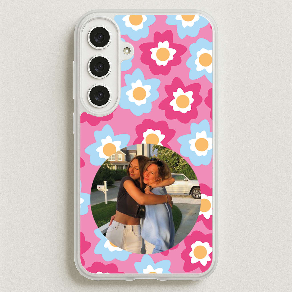 Pink And Blue Flower Pattern - Personalised Mother's Day Phone Case for Galaxy S25FE
