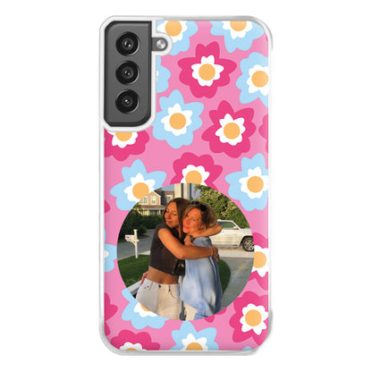 Pink And Blue Flower Pattern - Personalised Mother's Day Phone Case for Galaxy S21FE