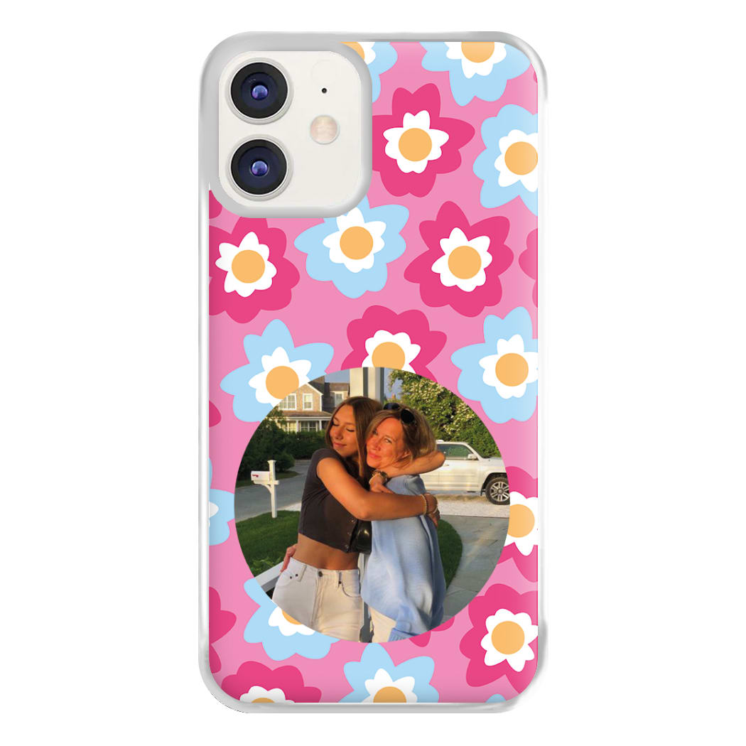 Pink And Blue Flower Pattern - Personalised Mother's Day Phone Case for iPhone 12 / 12 Pro