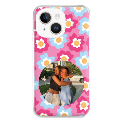 Pink And Blue Flower Pattern - Personalised Mother's Day Phone Case for iPhone 14 Plus