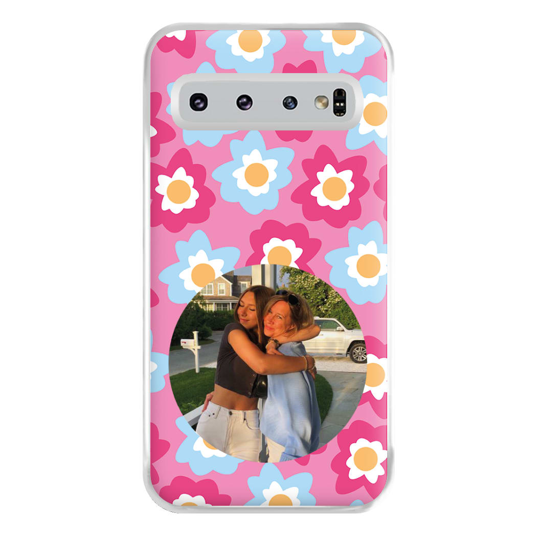 Pink And Blue Flower Pattern - Personalised Mother's Day Phone Case for Galaxy S10 Plus