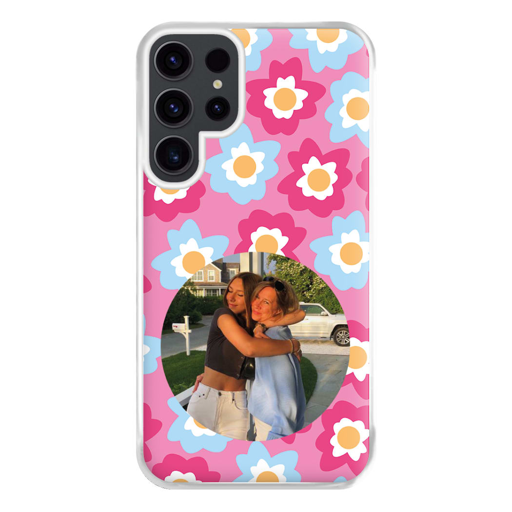 Pink And Blue Flower Pattern - Personalised Mother's Day Phone Case for Galaxy S23 Ultra