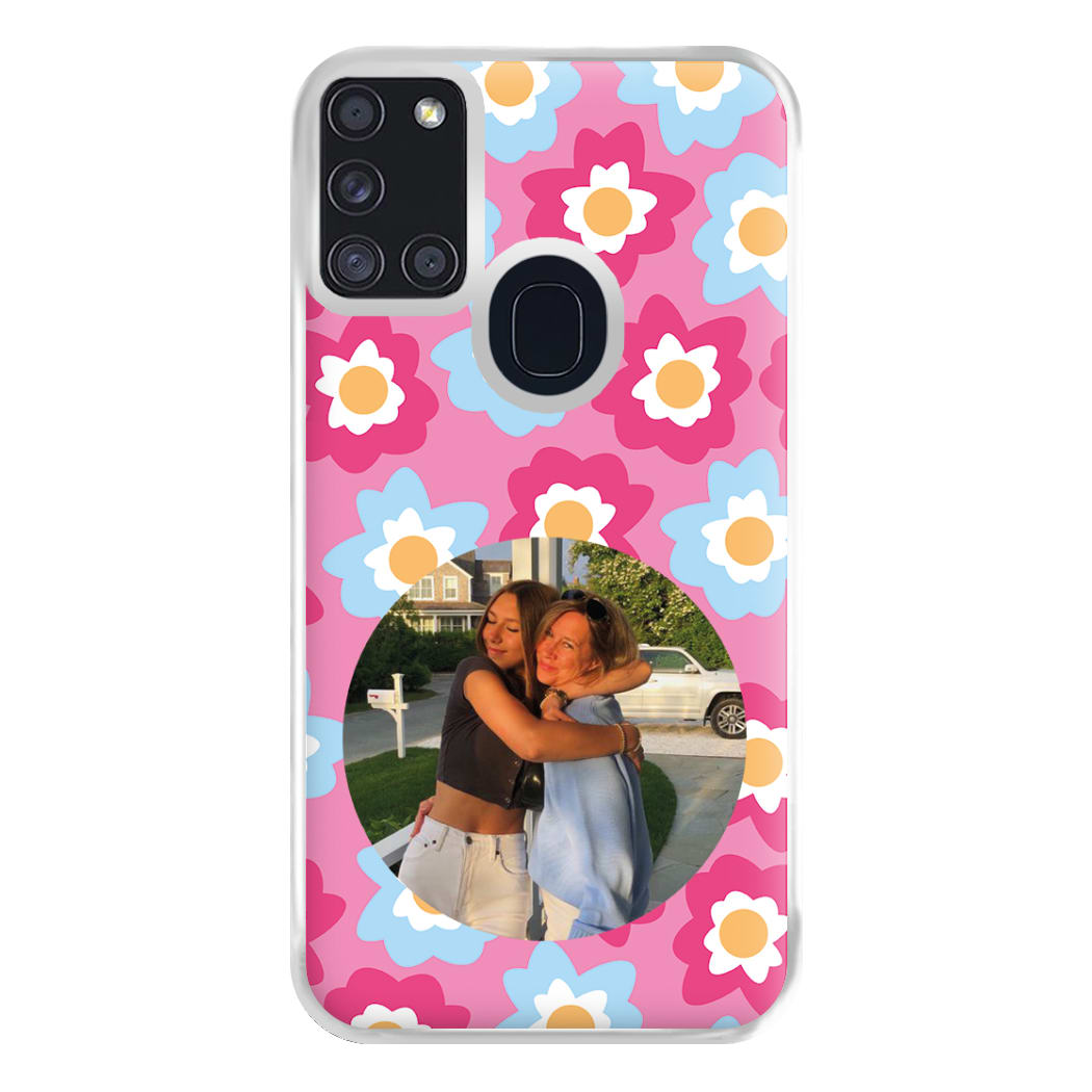 Pink And Blue Flower Pattern - Personalised Mother's Day Phone Case for Galaxy A21s