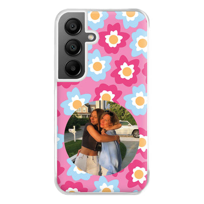 Pink And Blue Flower Pattern - Personalised Mother's Day Phone Case for Galaxy A55