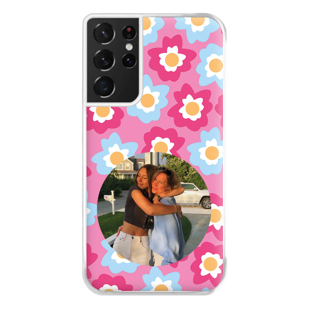 Pink And Blue Flower Pattern - Personalised Mother's Day Phone Case for Galaxy S21 Ultra