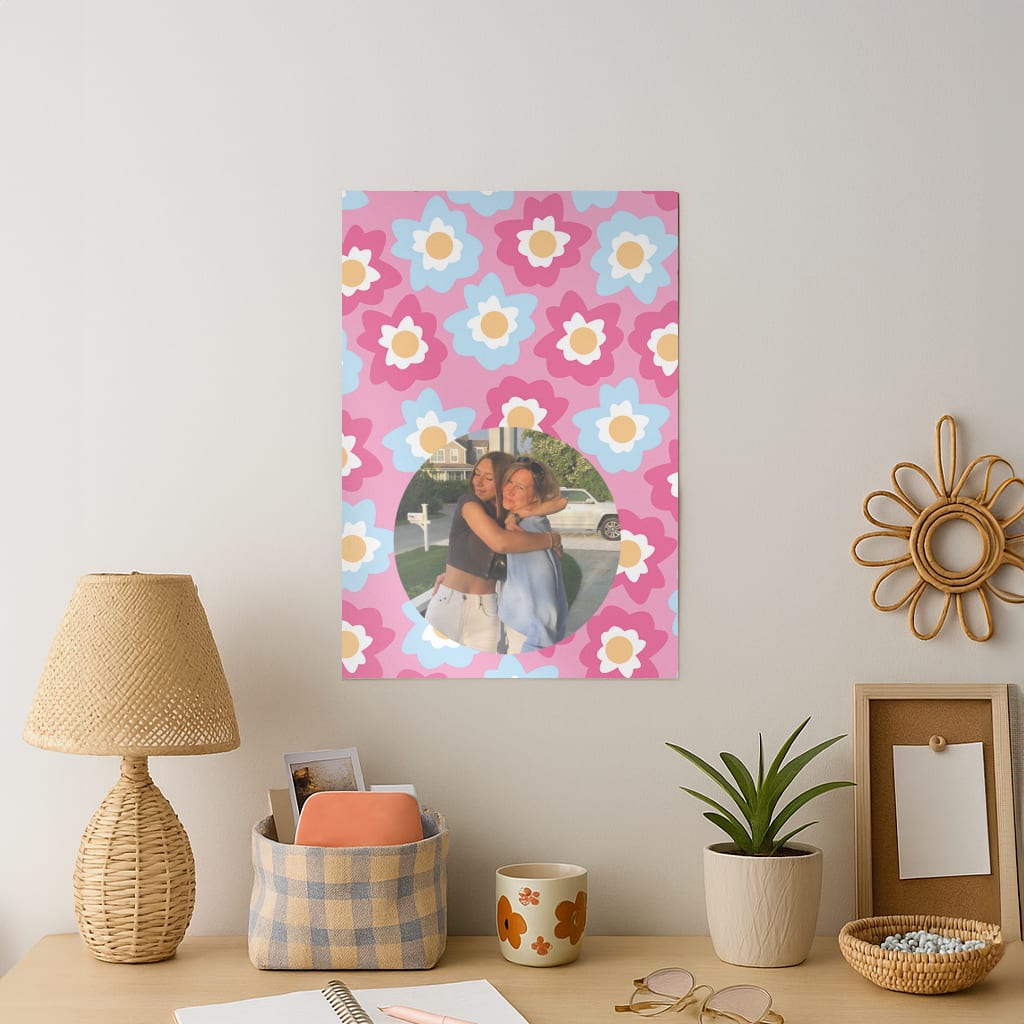 Pink And Blue Flower Pattern - Personalised Mother's Day Art Print