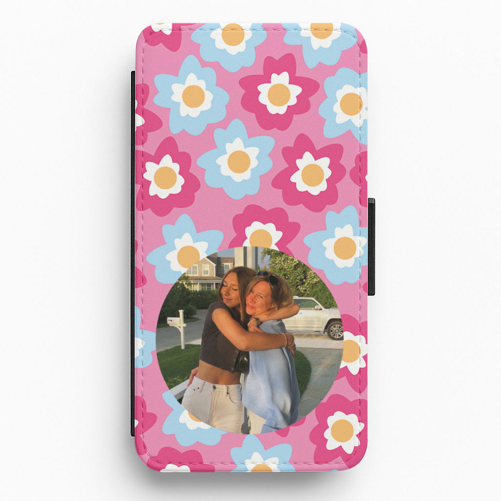 Pink And Blue Flower Pattern - Personalised Mother's Day Flip / Wallet Phone Case