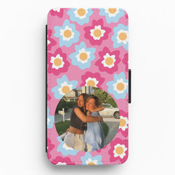 Pink And Blue Flower Pattern - Personalised Mother's Day Flip / Wallet Phone Case