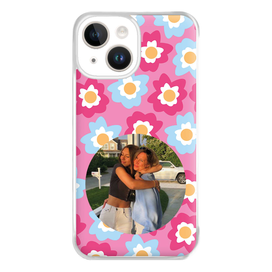 Pink And Blue Flower Pattern - Personalised Mother's Day Phone Case for iPhone 14