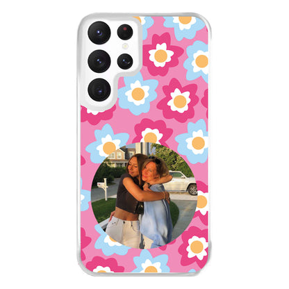 Pink And Blue Flower Pattern - Personalised Mother's Day Phone Case for Galaxy S22 Ultra