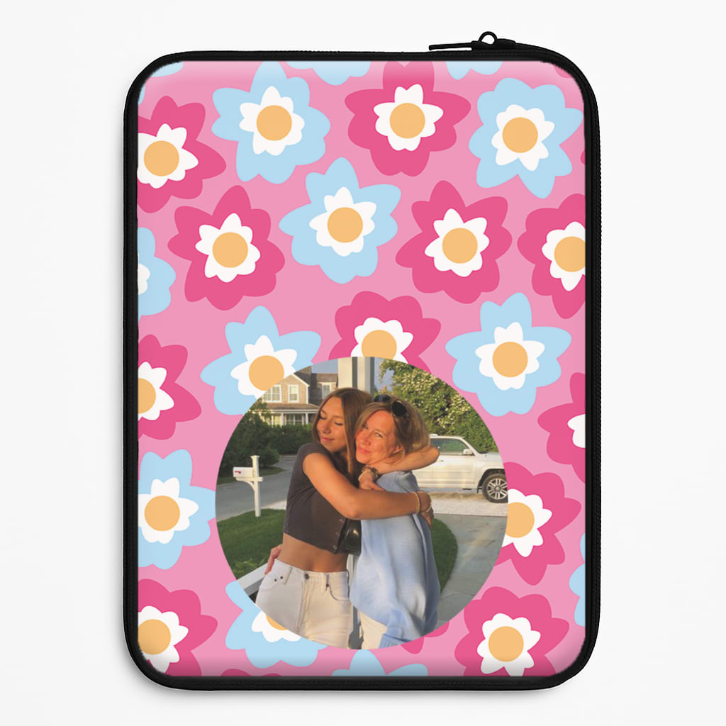 Pink And Blue Flower Pattern - Personalised Mother's Day Laptop Sleeve