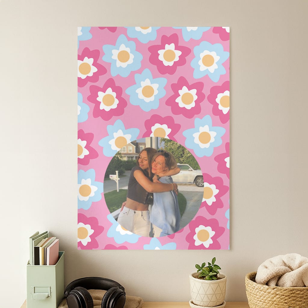 Pink And Blue Flower Pattern - Personalised Mother's Day Poster