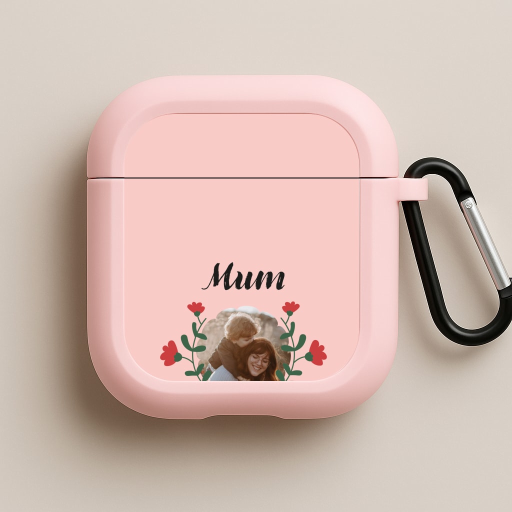 Mum Red Flowers - Personalised Mother's Day Pink AirPods Case