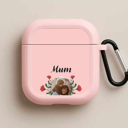 Mum Red Flowers - Personalised Mother's Day Pink AirPods Case