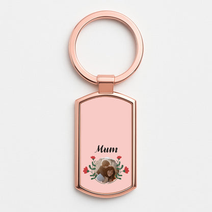 Mum Red Flowers - Personalised Mother's Day Rose Gold Keyring
