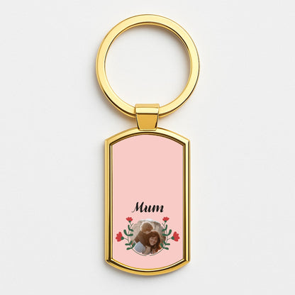 Mum Red Flowers - Personalised Mother's Day Gold Keyring