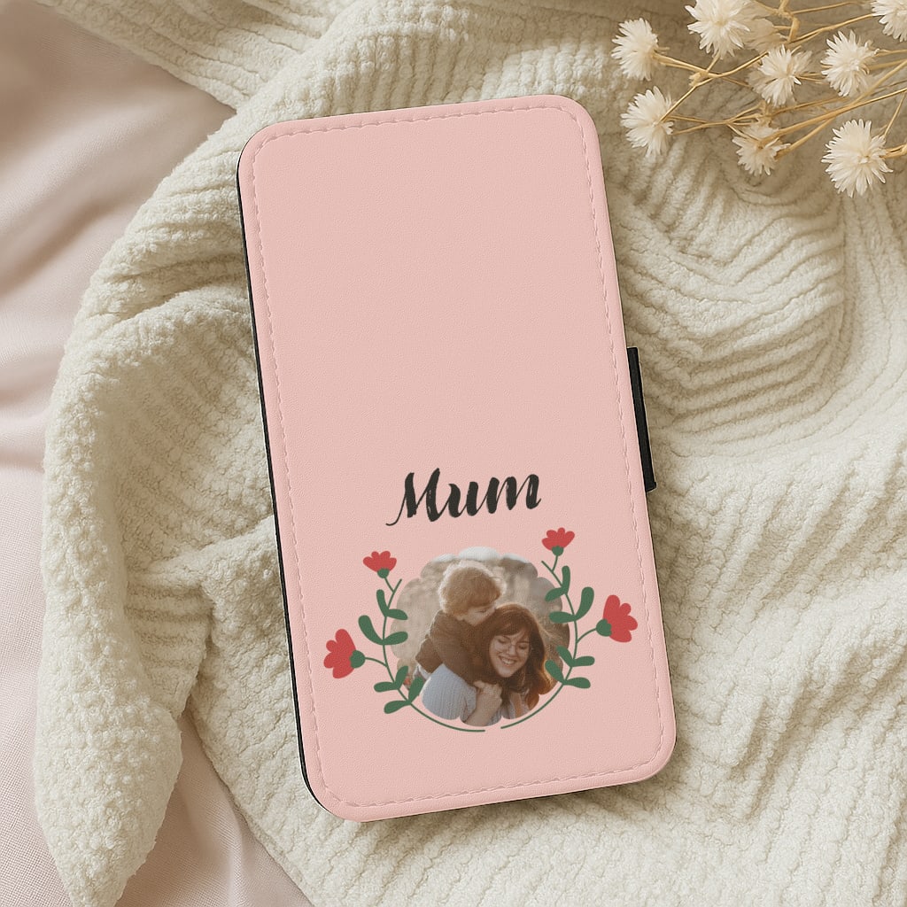 Mum Red Flowers - Personalised Mother's Day Wallet Phone Case