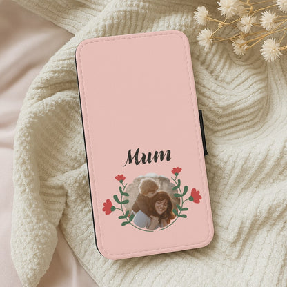 Mum Red Flowers - Personalised Mother's Day Wallet Phone Case