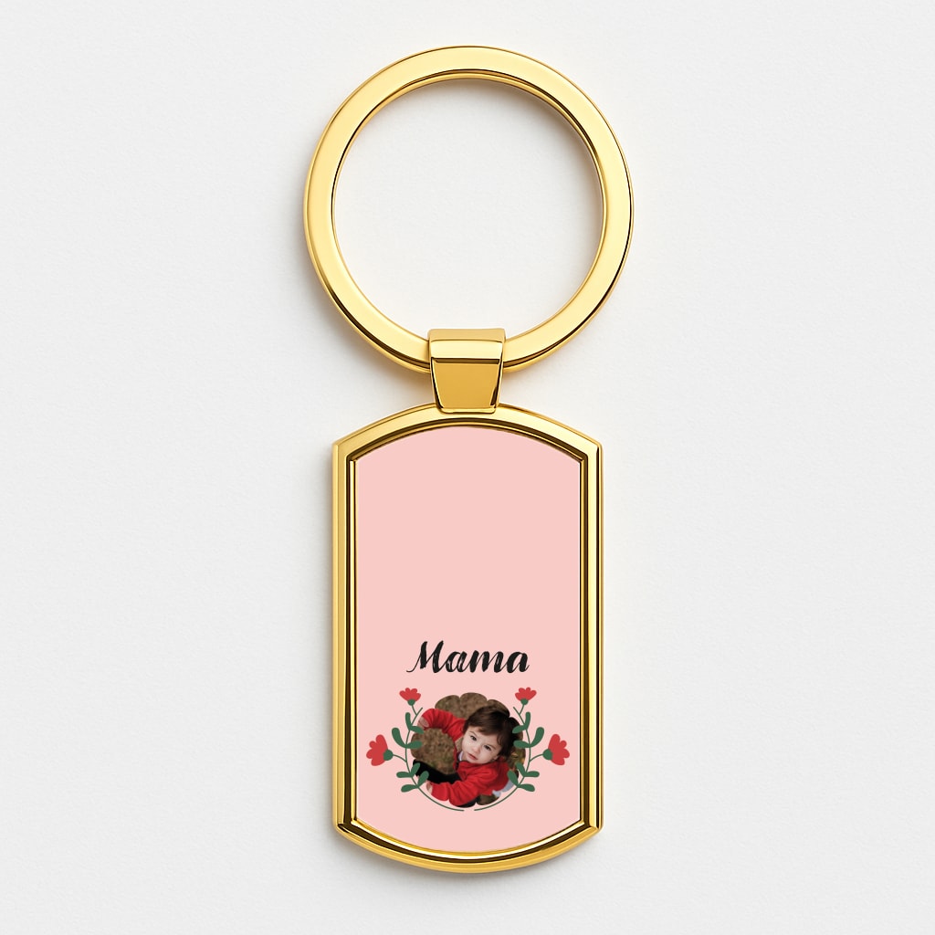 Mama Red Flowers - Personalised Mother's Day Gold Keyring