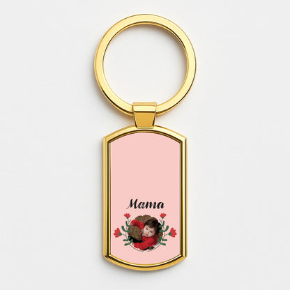 Mama Red Flowers - Personalised Mother's Day Gold Keyring