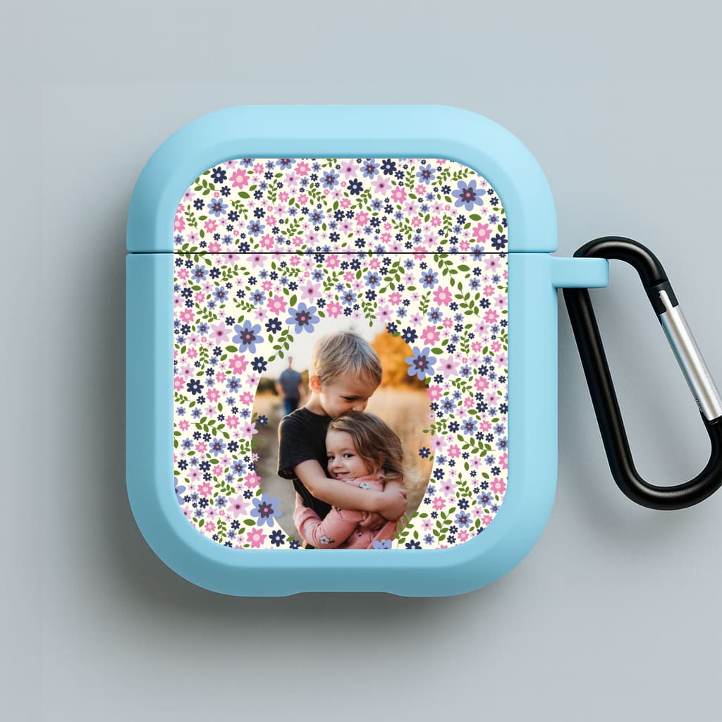 Detailed Flower Pattern - Personalised Mother's Day Blue AirPods Case