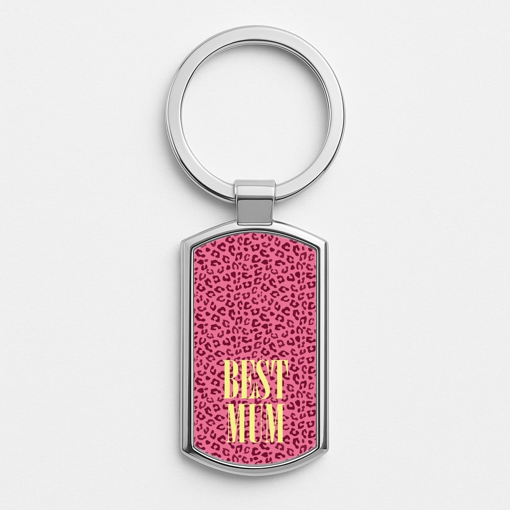 Best Mum Leopard Print Silver Keyring