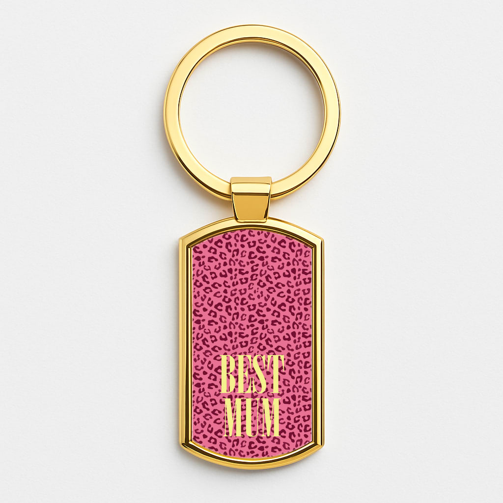 Best Mum Leopard Print Gold Keyring