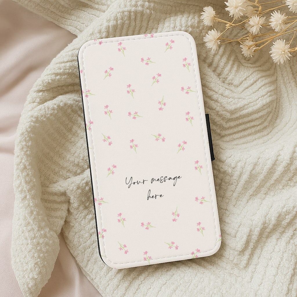 Floral Personalised Message Wallet Phone Case
