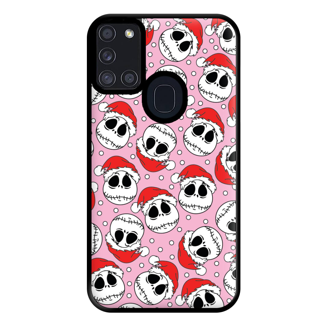 Pink Christmas Skull Pattern Phone Case for Galaxy A21s