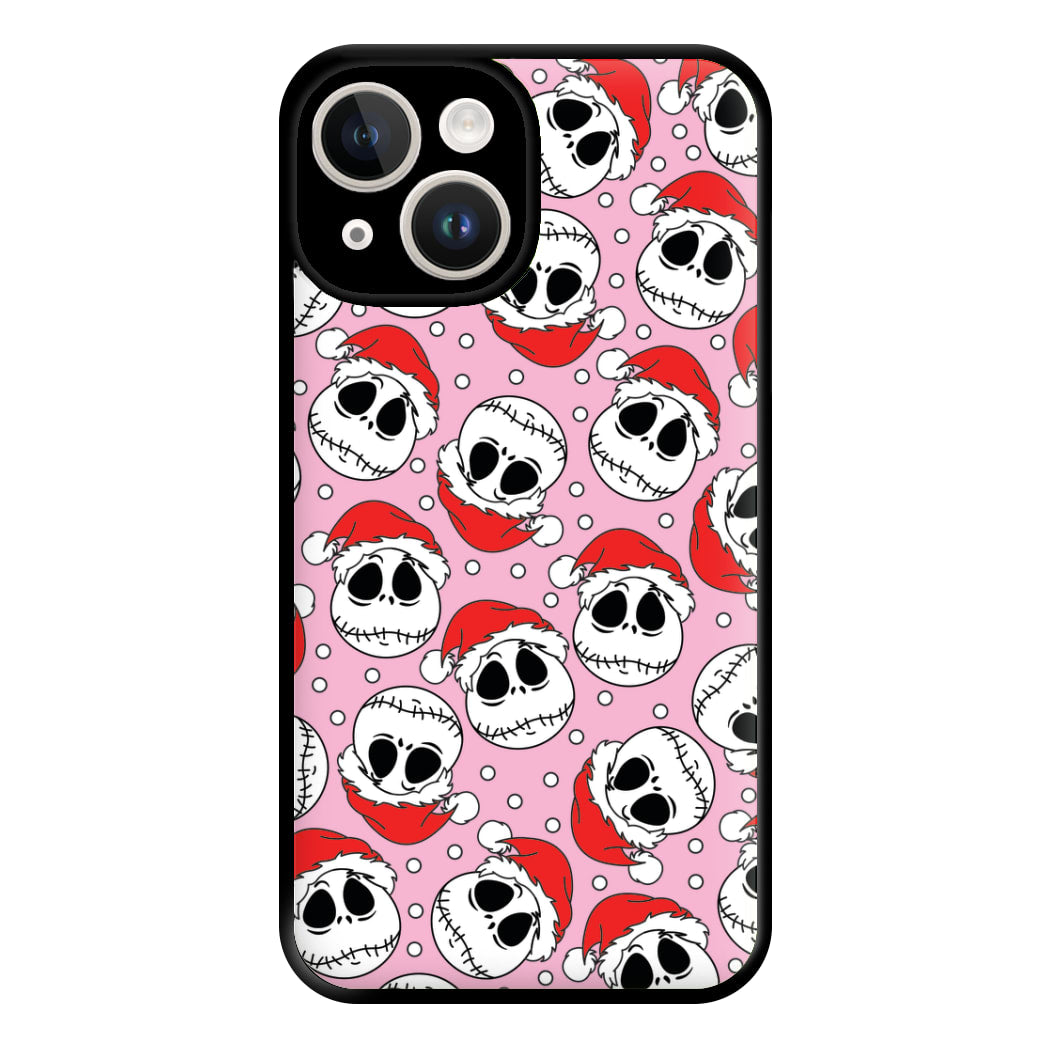 Pink Christmas Skull Pattern Phone Case for iPhone 14