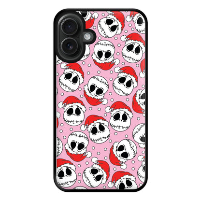 Pink Christmas Skull Pattern Phone Case for iPhone 16 Plus