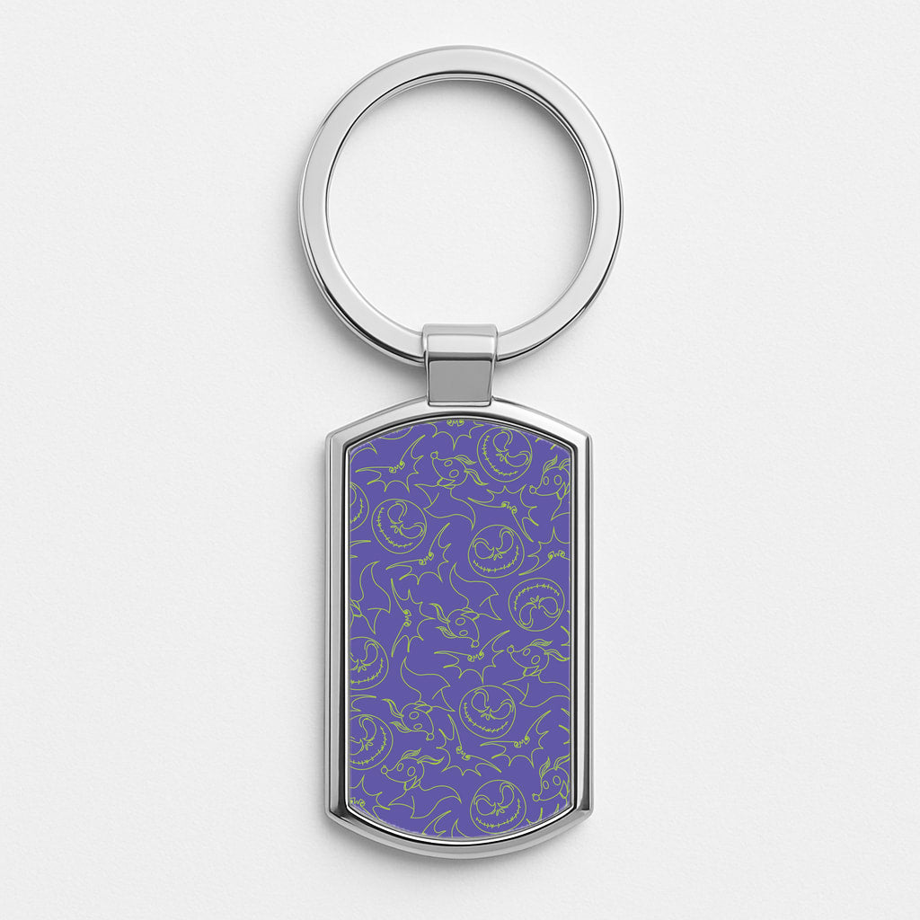 Purple And Green Pattern Silver Keyring