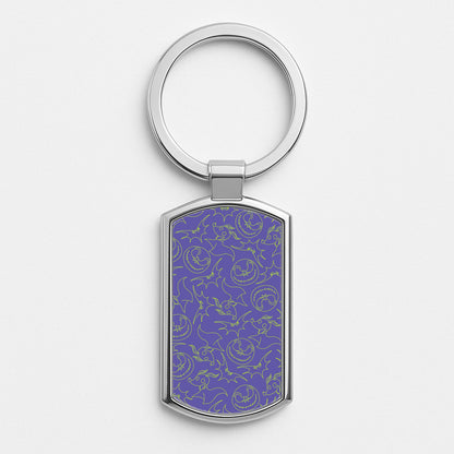 Purple And Green Pattern Silver Keyring