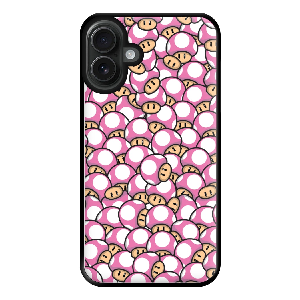 Mushroom Pattern - Pink Phone Case for iPhone 16 Plus