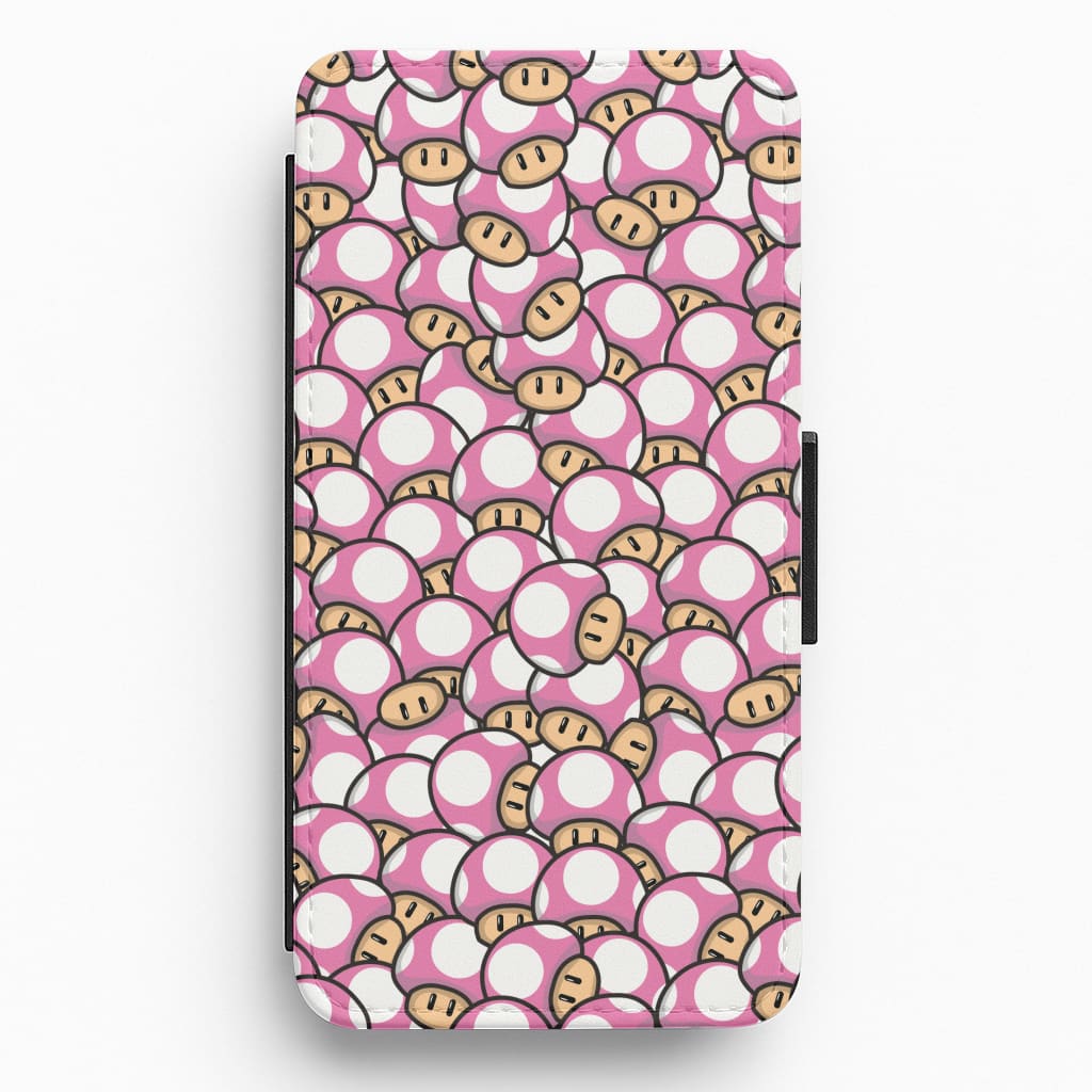 Mushroom Pattern - Pink Flip / Wallet Phone Case