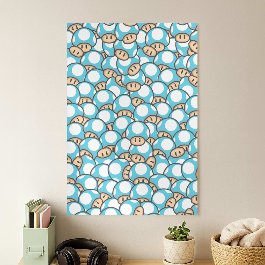 Mushroom Pattern - Light Blue Poster