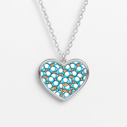 Mushroom Pattern - Light Blue Heart Necklace
