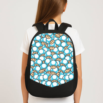 Mushroom Pattern - Light Blue Large School Bag