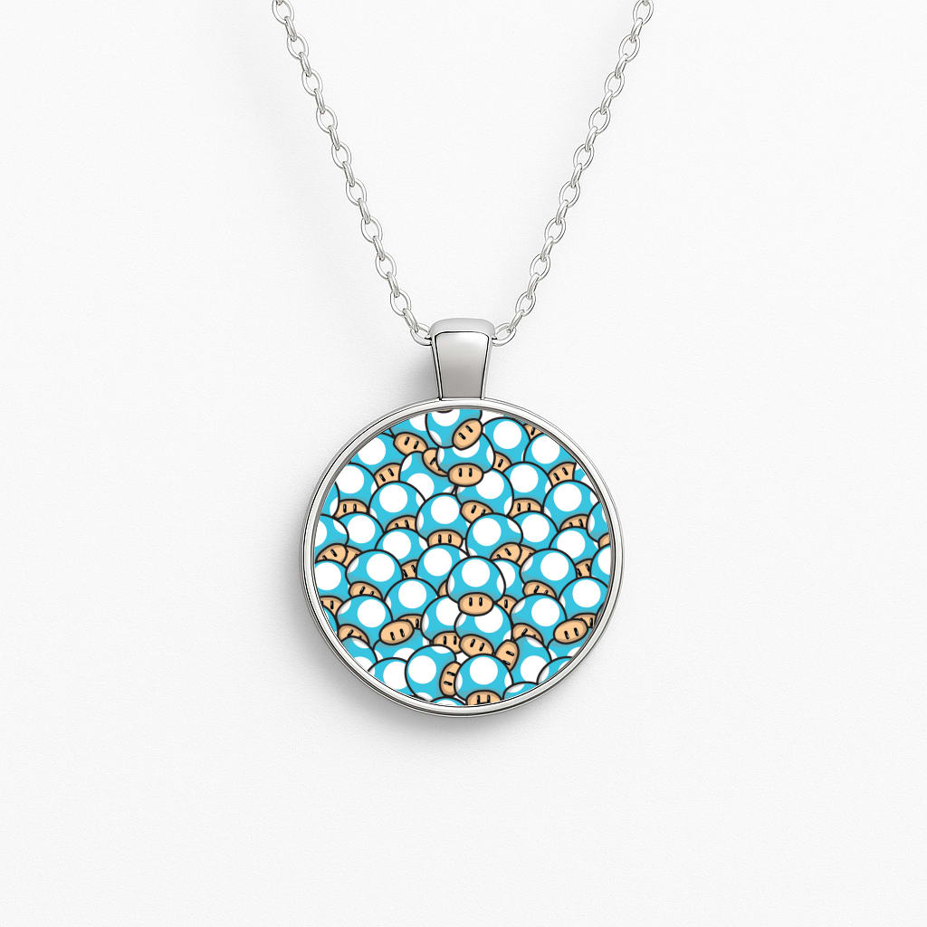 Mushroom Pattern - Light Blue Necklace