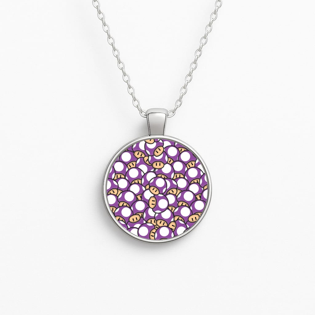 Mushroom Pattern - Purple Circle Necklace