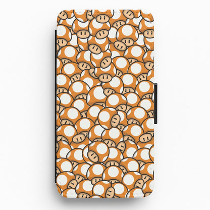 Mushroom Pattern - Orange Flip / Wallet Phone Case