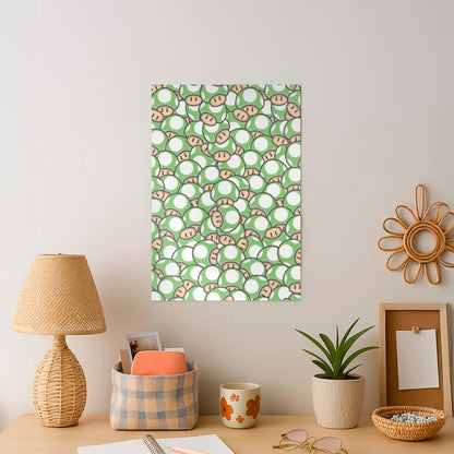 Mushroom Pattern - Green Art Print