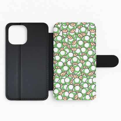 Mushroom Pattern - Green Flip / Wallet Phone Case