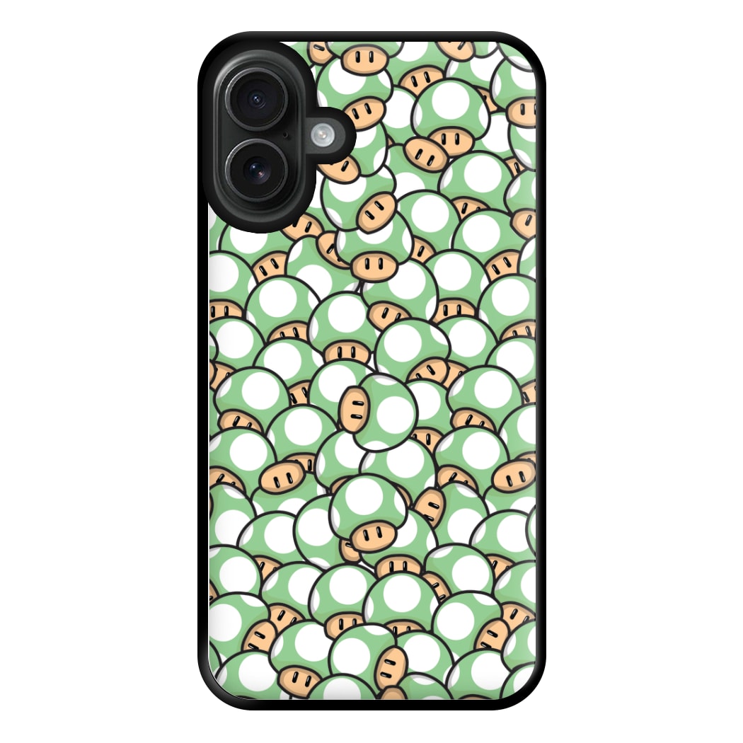 Mushroom Pattern - Light Green Phone Case for iPhone 16 Plus