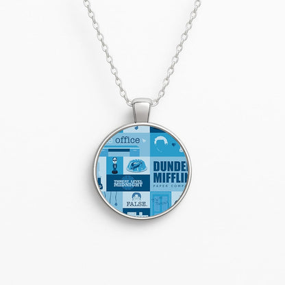 Office Blue Patchwork Circle Necklace