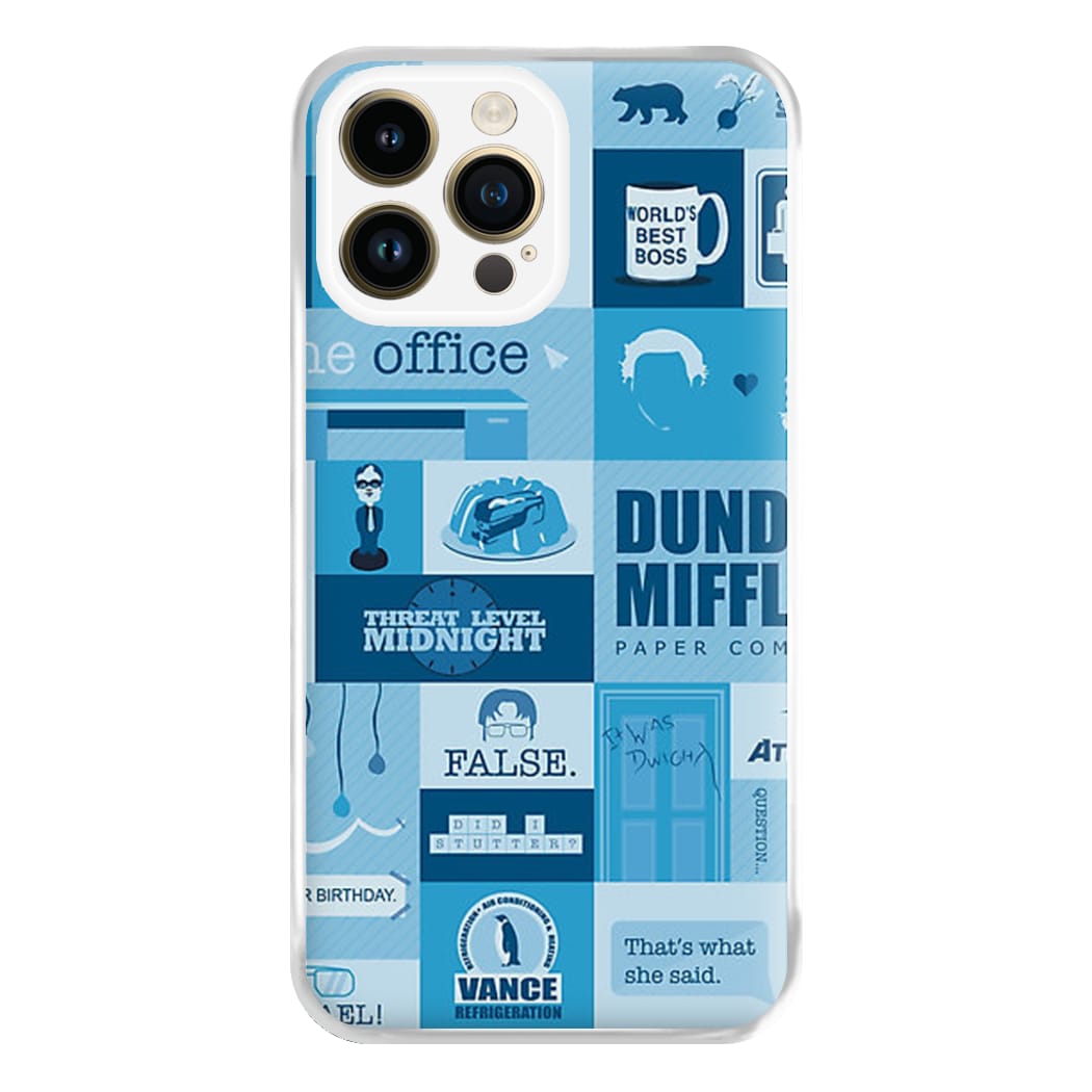 Office Blue Patchwork Phone Case for iPhone 14 Pro Max