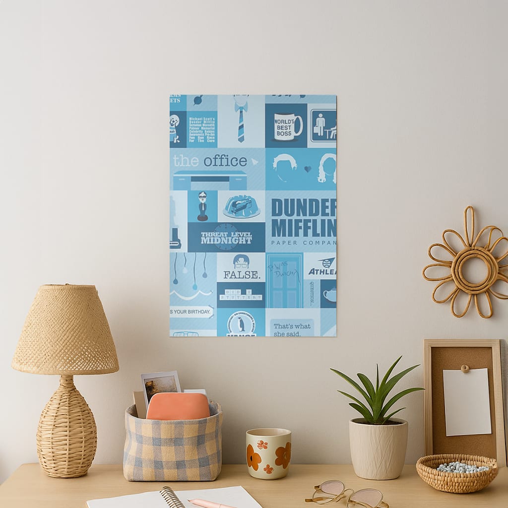 Office Blue Patchwork Art Print