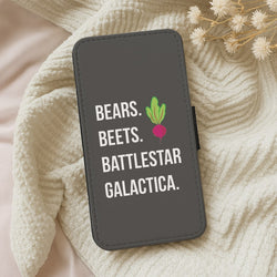 Bears. Beets. Battlestar Galactica Illustration Flip Wallet Phone Case