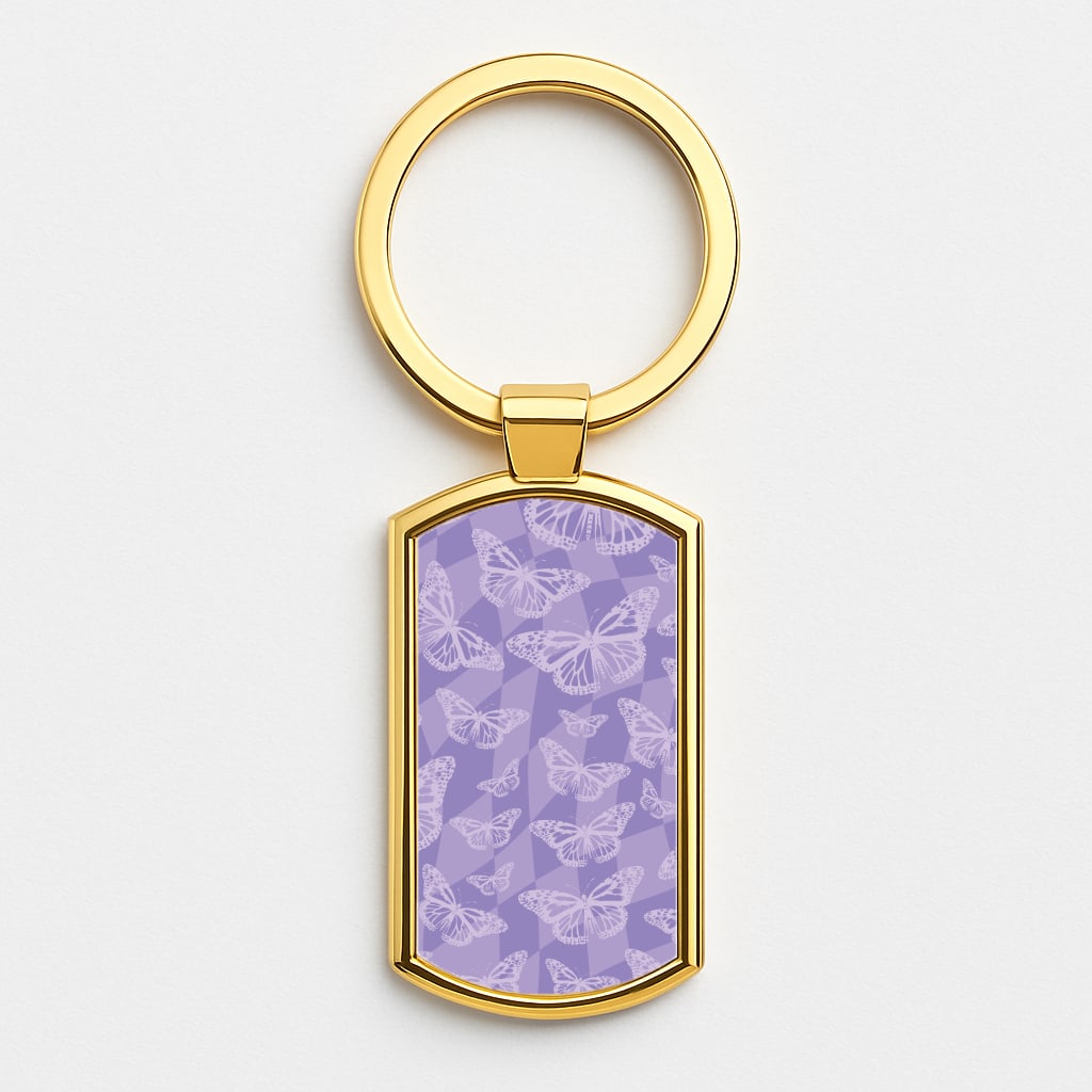 Abstract Butterflies Pattern Gold Keyring