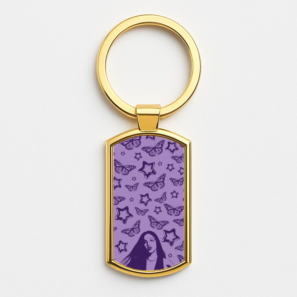 Stars And Butterflies Pattern Gold Keyring